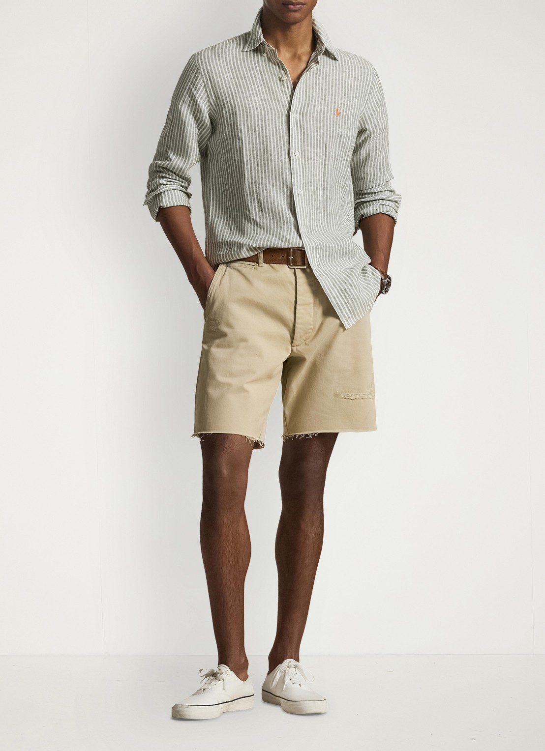 Ralph Lauren Custom fit overhemd van linnen met streepprint - voorkant 2 5137h garden trial white-zyen