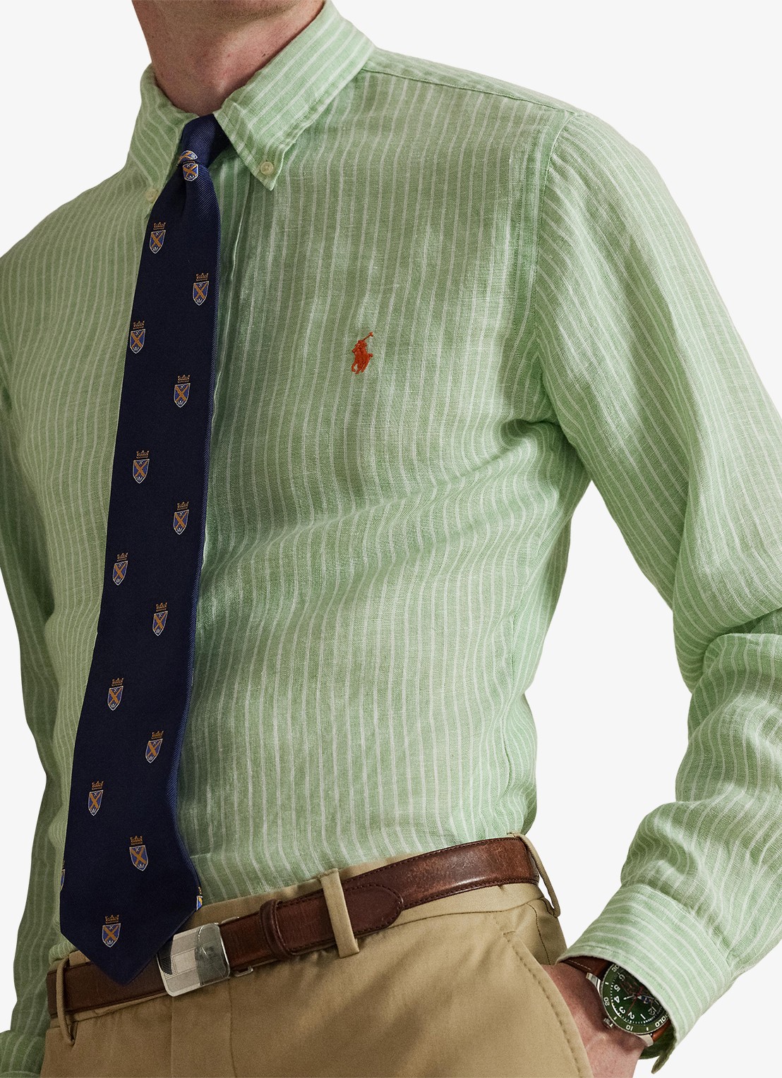Ralph Lauren Custom fit overhemd van linnen met streepprint - detail 2 7188f essex green white-zykc