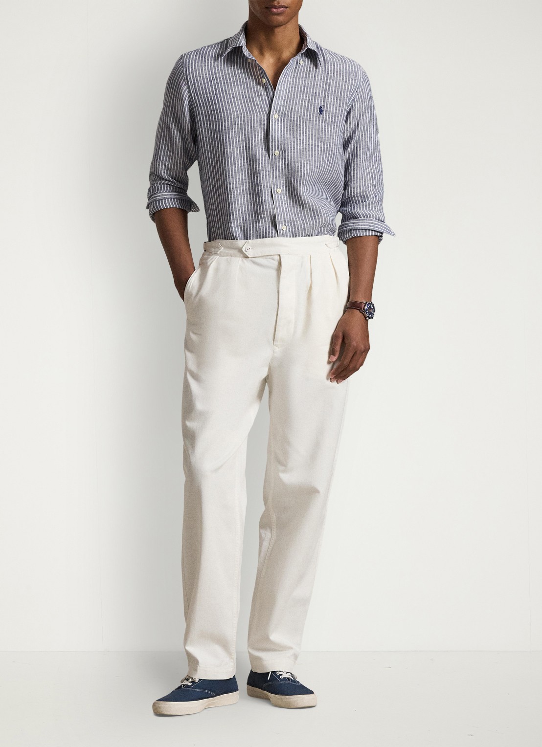 Ralph Lauren Custom fit overhemd van linnen met streepprint - detail 4 new classic navy white