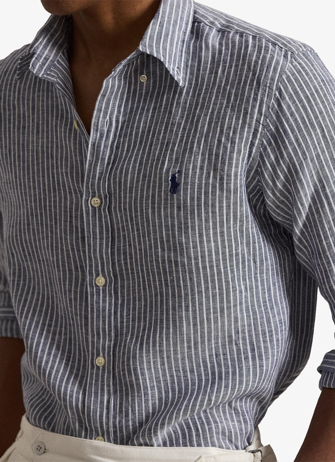 Ralph Lauren Custom fit overhemd van linnen met streepprint - detail 5 new classic navy white