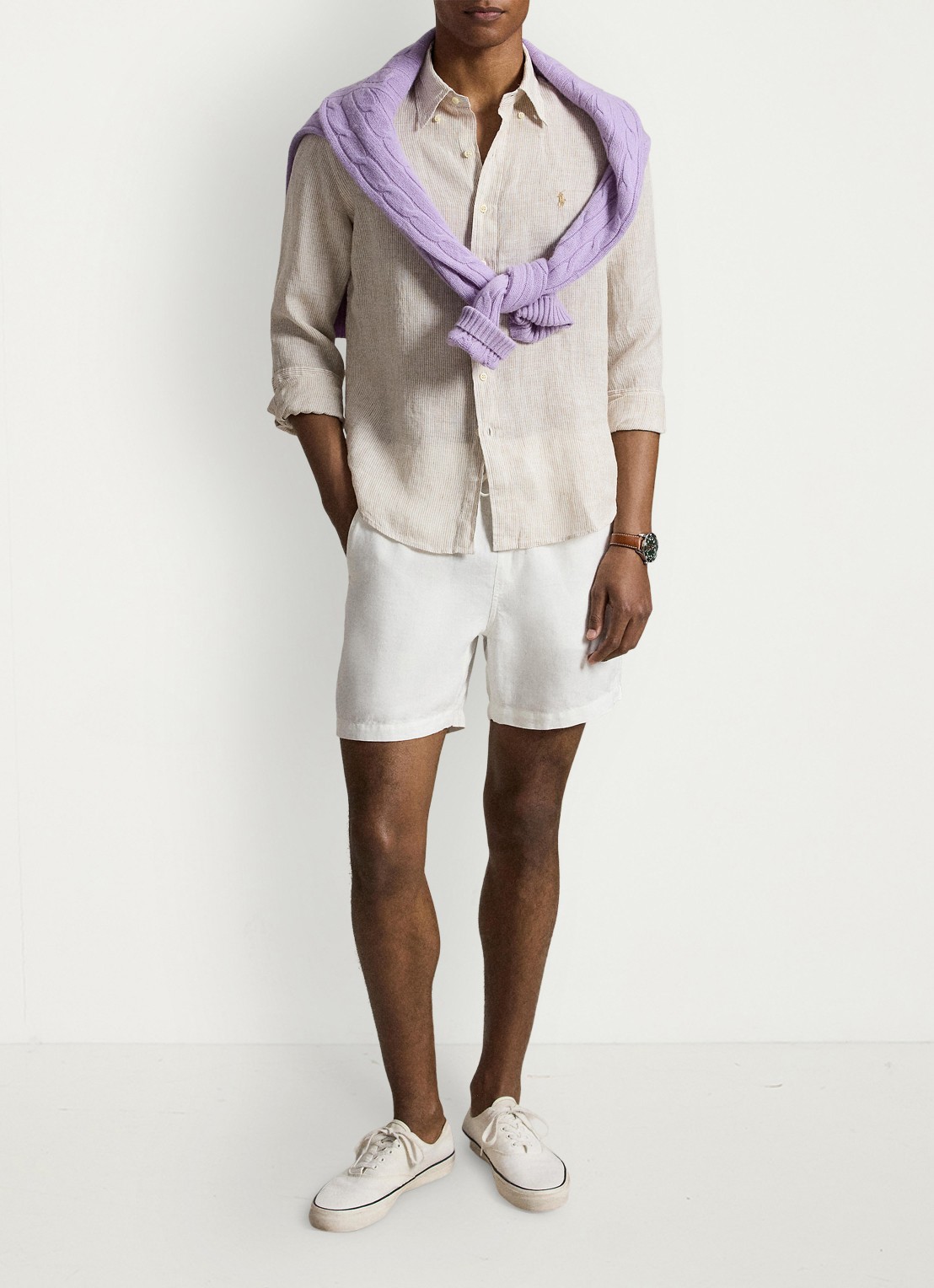 Ralph Lauren Custom fit overhemd van linnen met streepprint - detail 3 coastal beige/white / beige