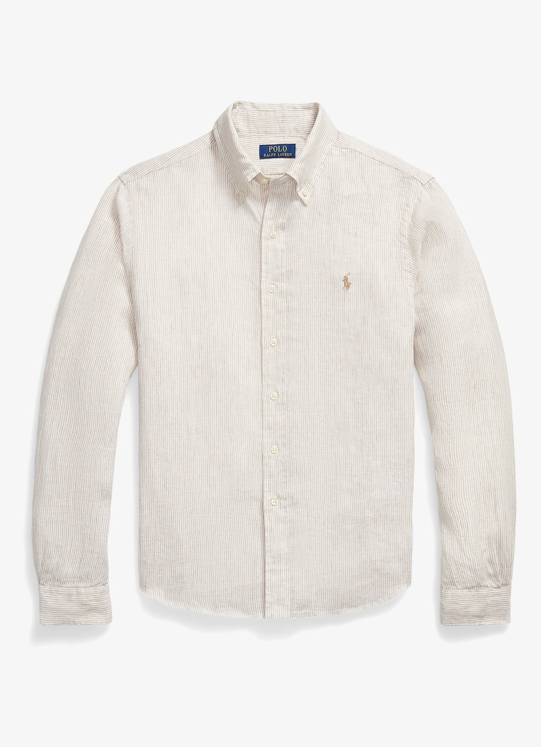 Ralph Lauren Custom fit overhemd van linnen met streepprint - voorkant coastal beige/white / beige