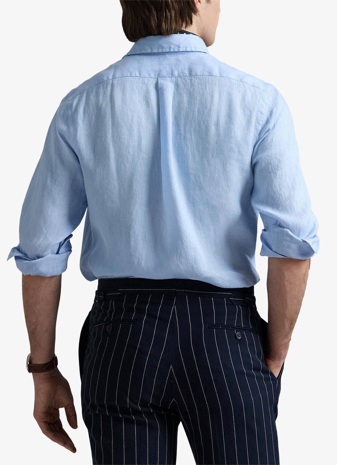 Ralph Lauren Custom Fit overhemd van linnen - achterkant 2 office blue / blauw