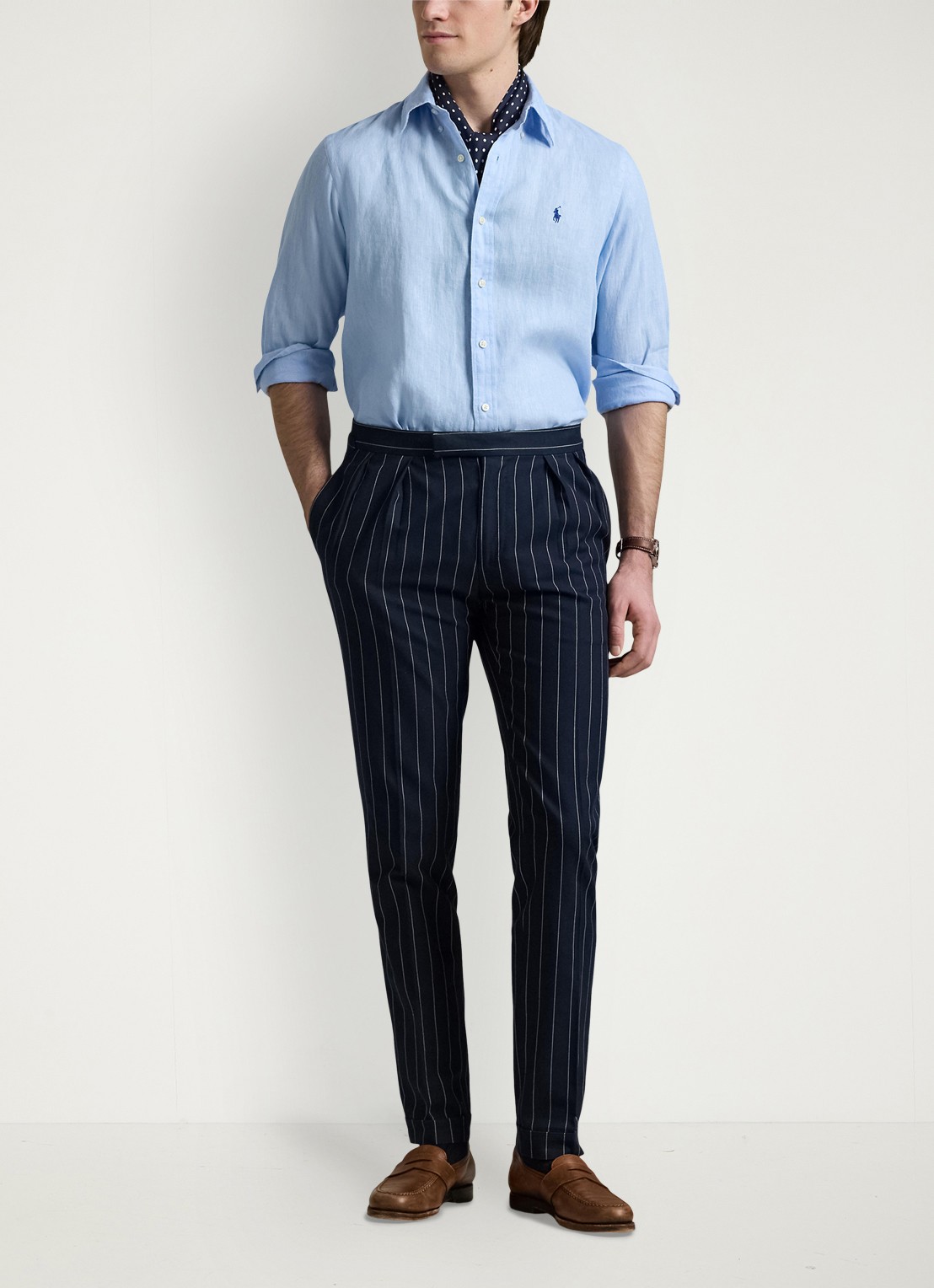 Ralph Lauren Custom Fit overhemd van linnen - voorkant 4 office blue / blauw