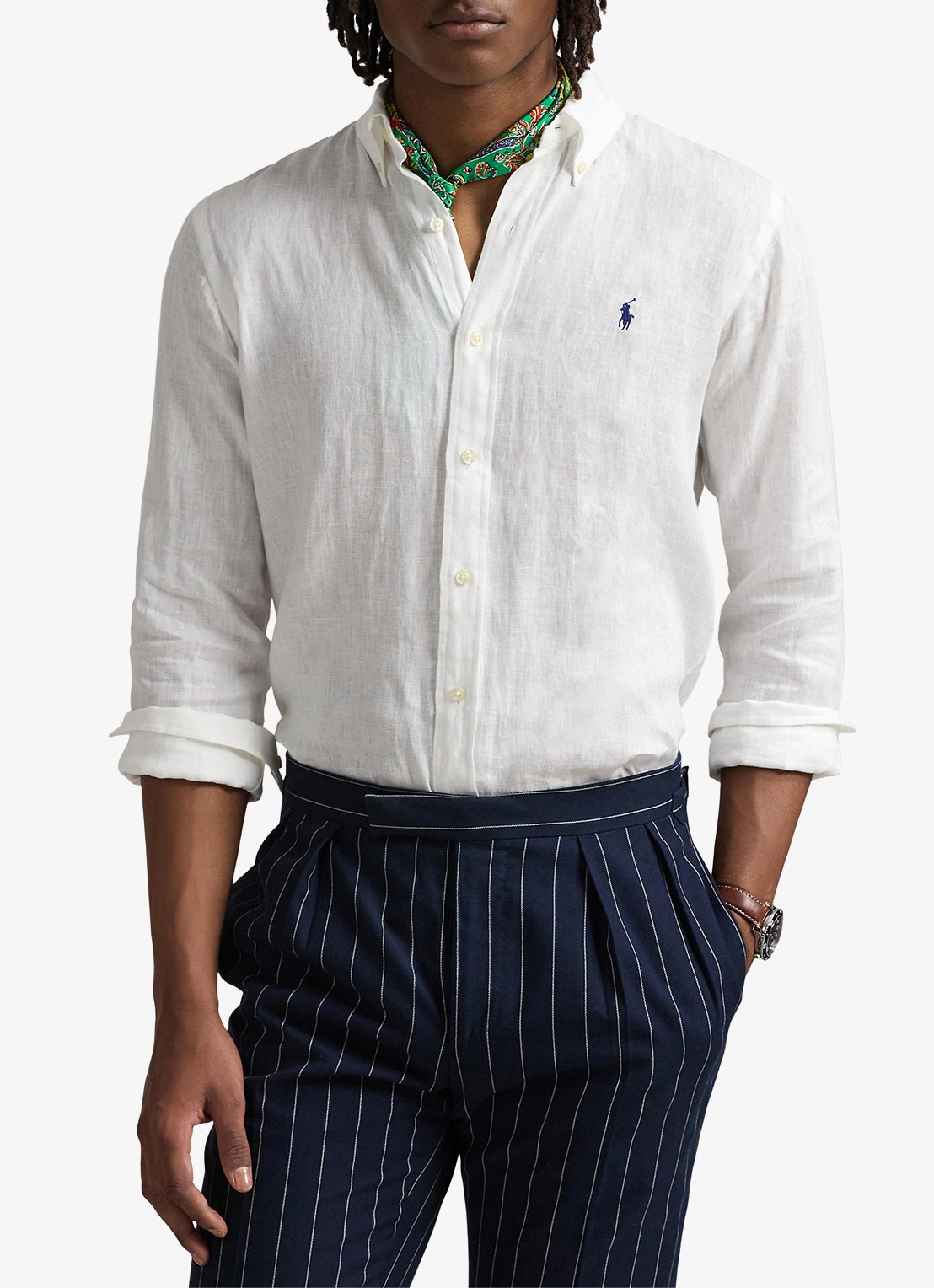 Ralph Lauren Custom Fit overhemd van linnen - detail ceramic white / wit