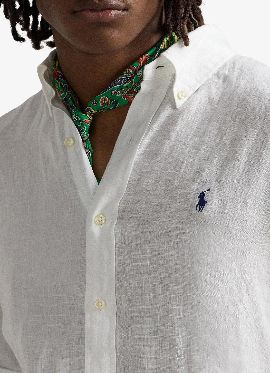 Ralph Lauren Custom Fit overhemd van linnen - detail 2 ceramic white / wit