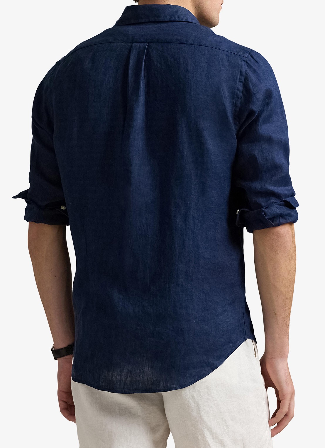 Ralph Lauren Custom Fit overhemd van linnen - achterkant newport navy / donkerblauw