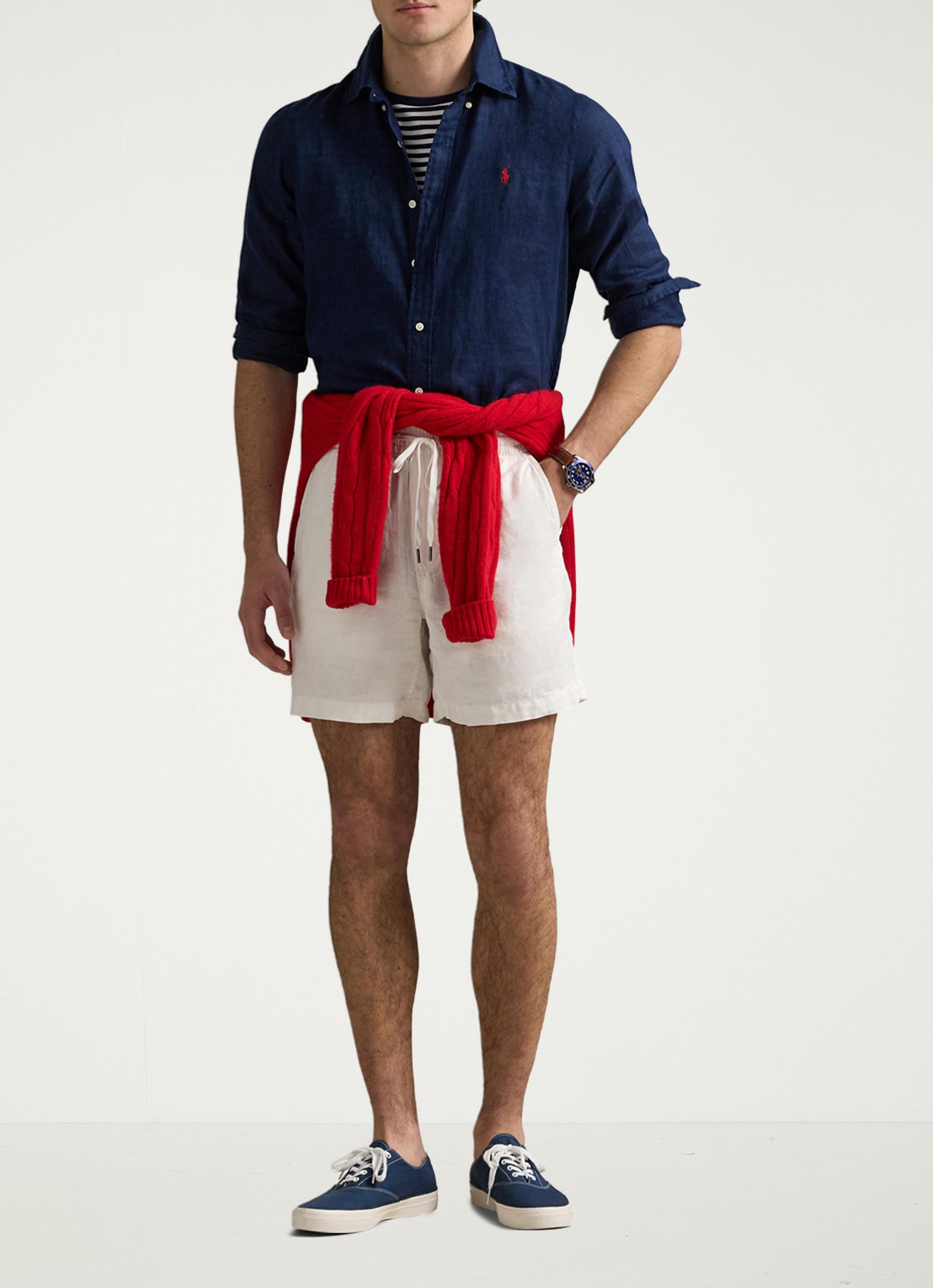 Ralph Lauren Custom Fit overhemd van linnen - voorkant 8 newport navy / donkerblauw