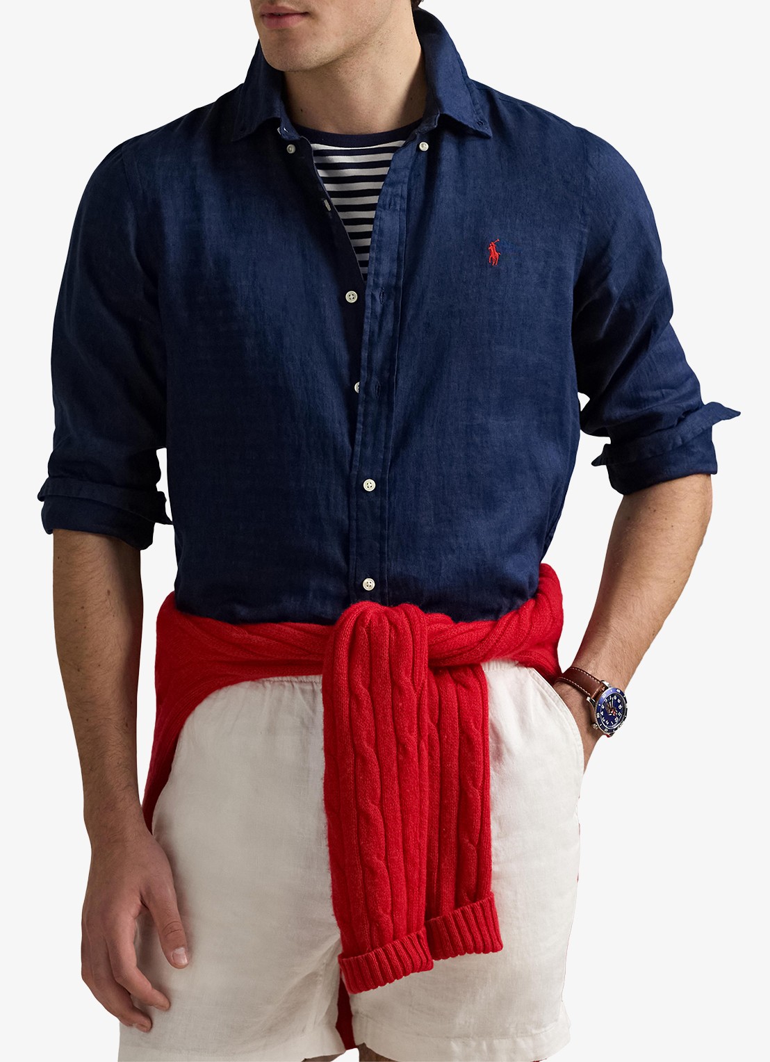 Ralph Lauren Custom Fit overhemd van linnen - detail 5 newport navy / donkerblauw