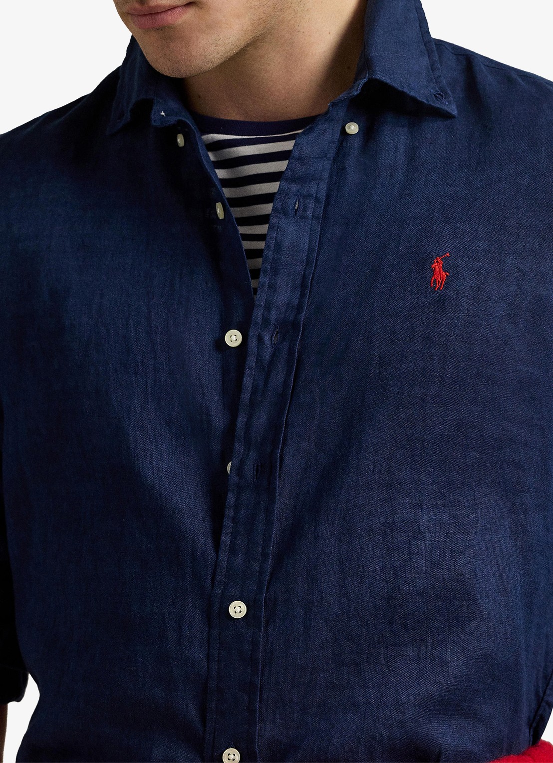 Ralph Lauren Custom Fit overhemd van linnen - detail 6 newport navy / donkerblauw