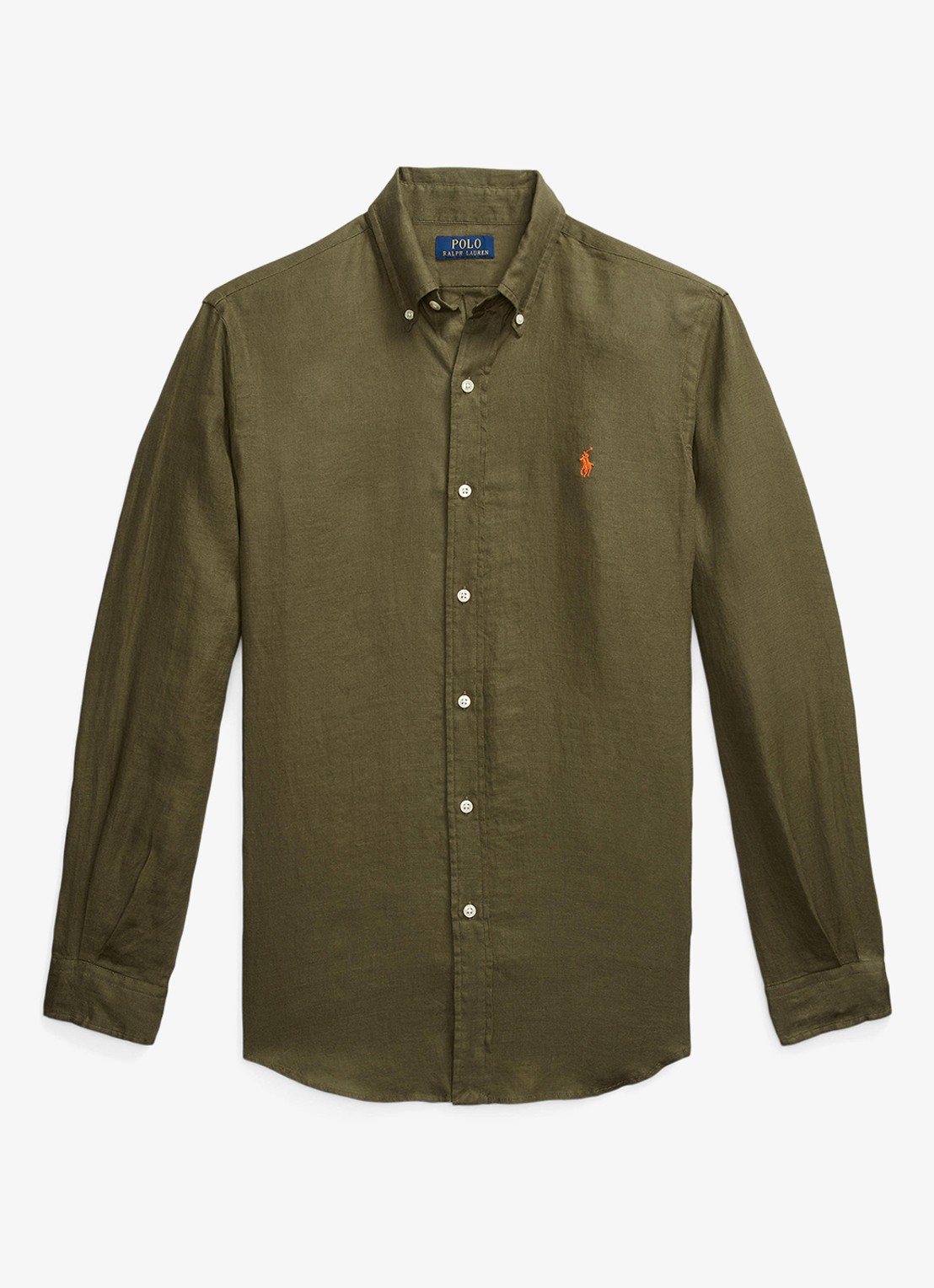 Ralph Lauren Custom Fit overhemd van linnen - voorkant 4 new olive / olijfgroen