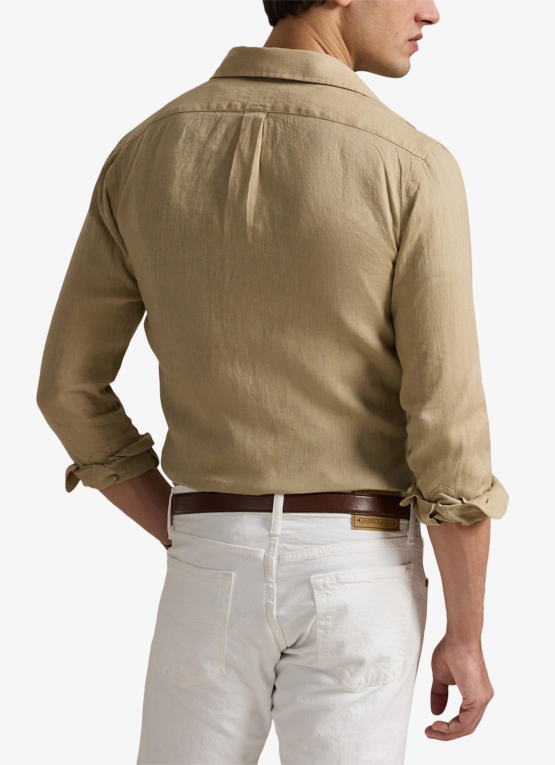 Ralph Lauren Custom Fit overhemd van linnen - achterkant 2 coastal beige / beige