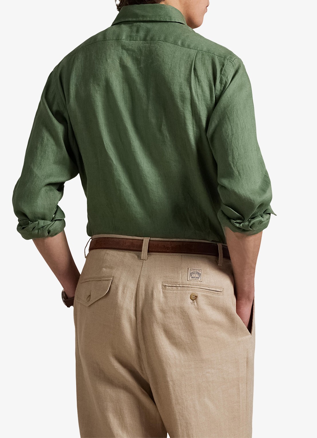 Ralph Lauren Custom Fit overhemd van linnen - achterkant 5 fatigue / groen