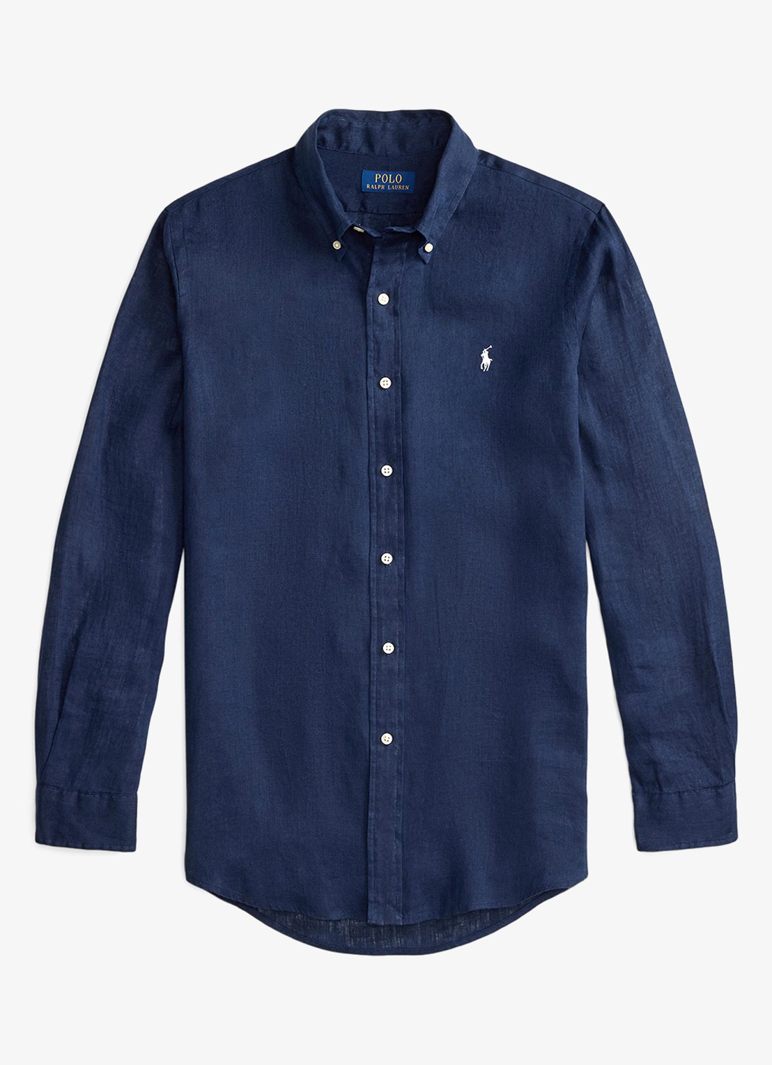 Ralph Lauren Custom Fit overhemd van linnen - voorkant 2 newport navy / white / donkerblauw