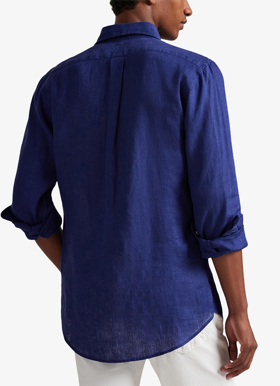 Ralph Lauren Custom Fit overhemd van linnen - achterkant 2 new classic navy / donkerblauw