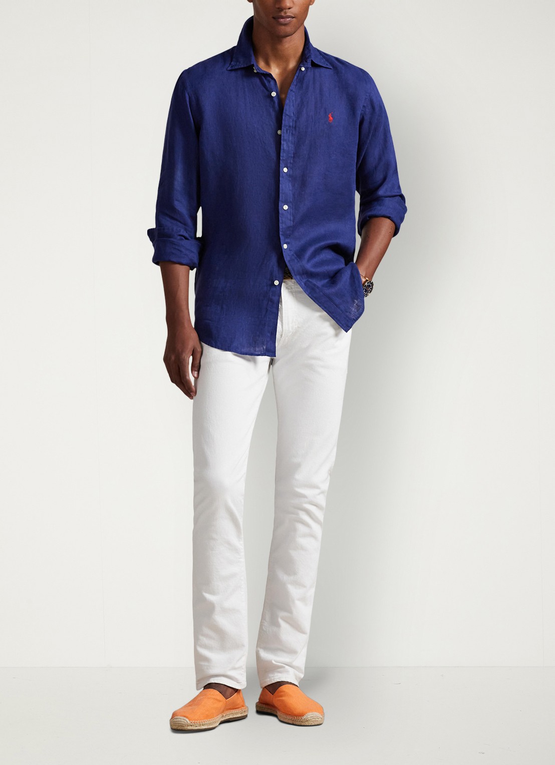 Ralph Lauren Custom Fit overhemd van linnen - voorkant 4 new classic navy / donkerblauw