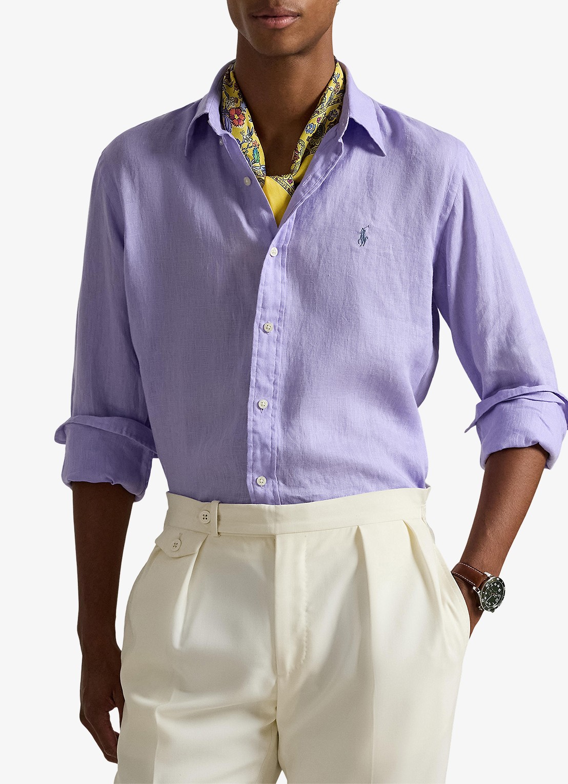 Ralph Lauren Custom Fit overhemd van linnen - detail 3 sky lavender