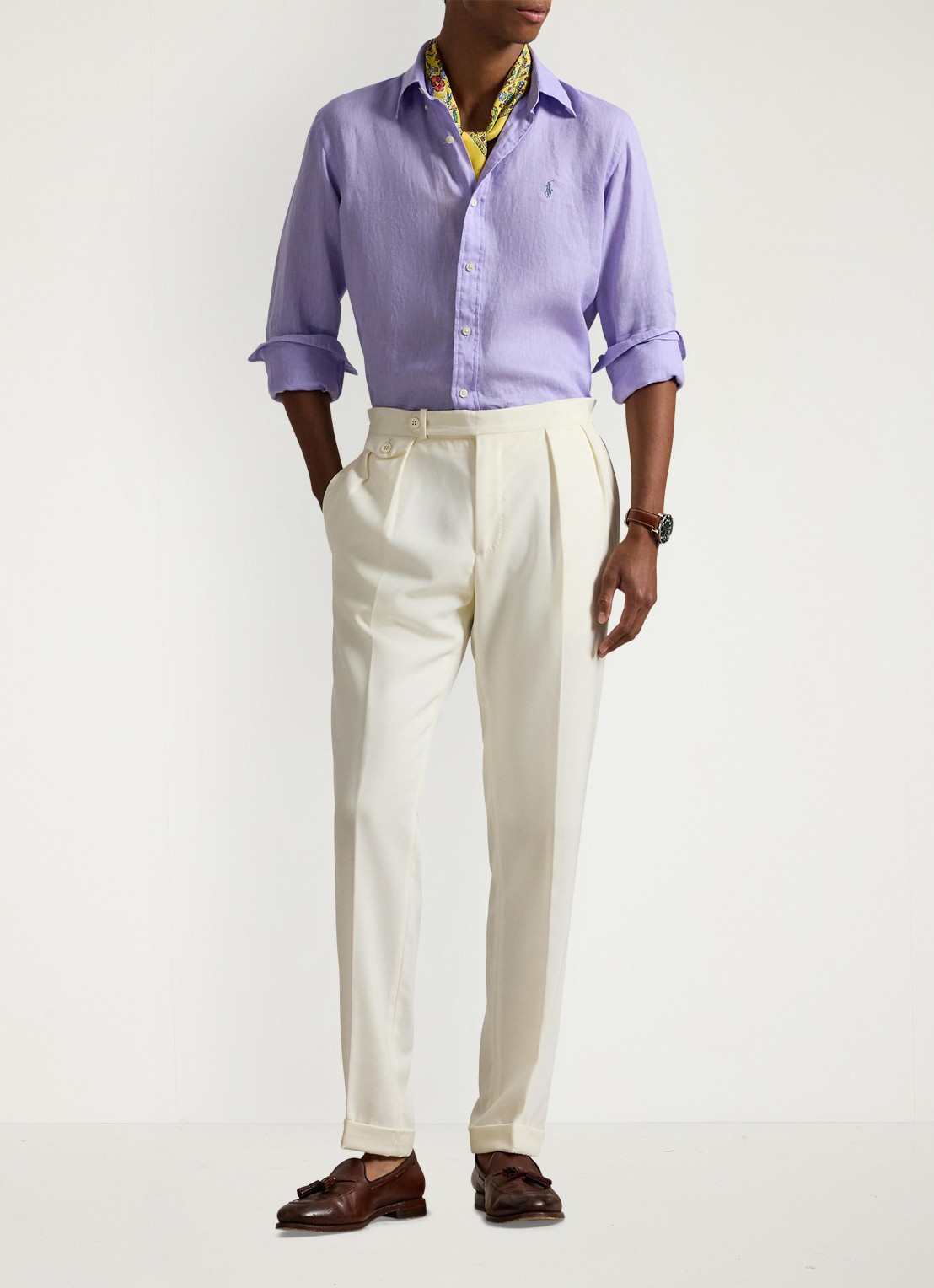 Ralph Lauren Custom Fit overhemd van linnen - voorkant 2 sky lavender