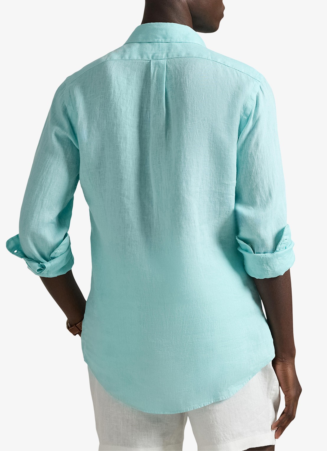 Ralph Lauren Custom Fit overhemd van linnen - achterkant new aqua / aquablauw