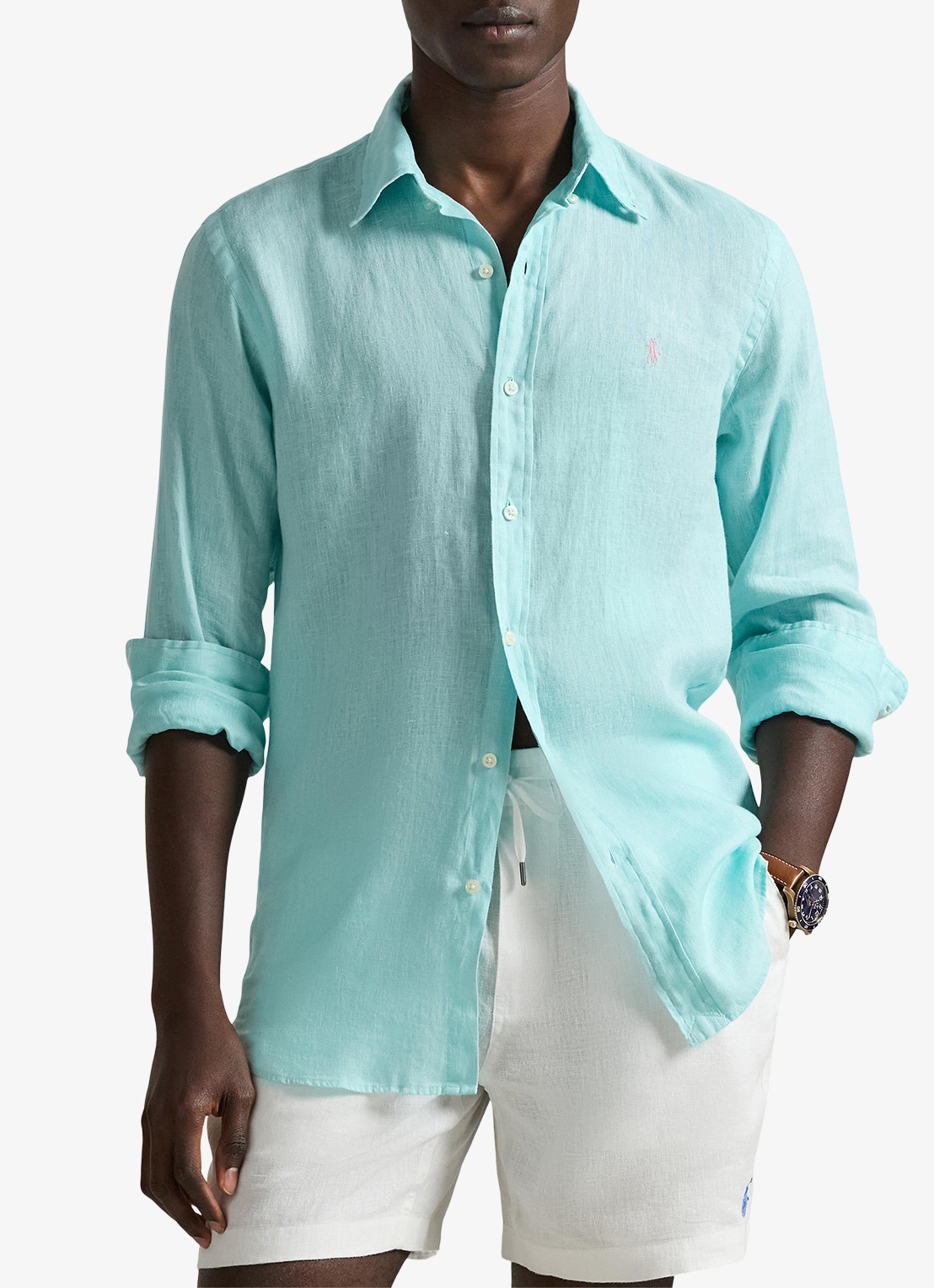 Ralph Lauren Custom Fit overhemd van linnen - detail 4 new aqua / aquablauw