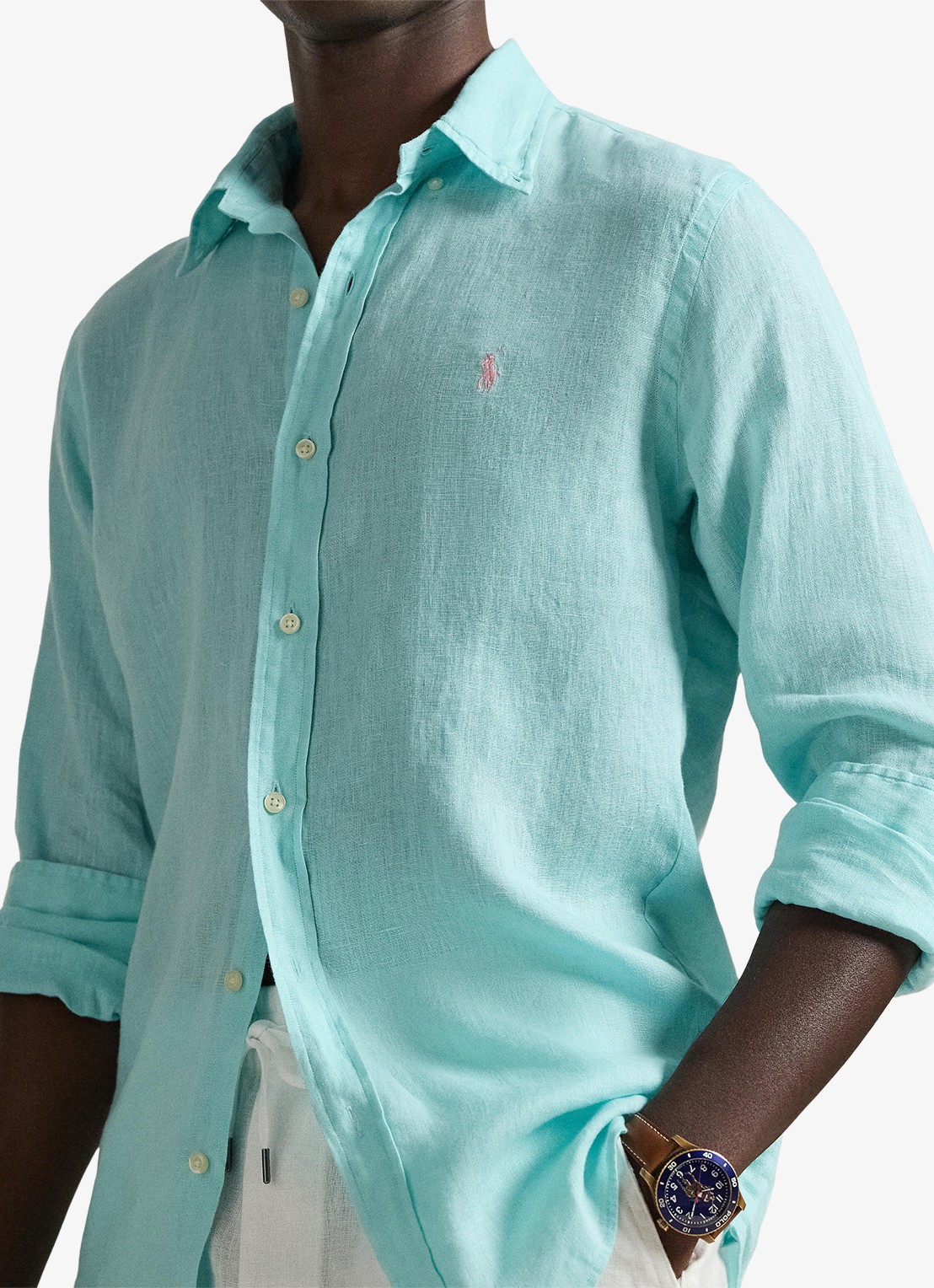 Ralph Lauren Custom Fit overhemd van linnen - detail 5 new aqua / aquablauw