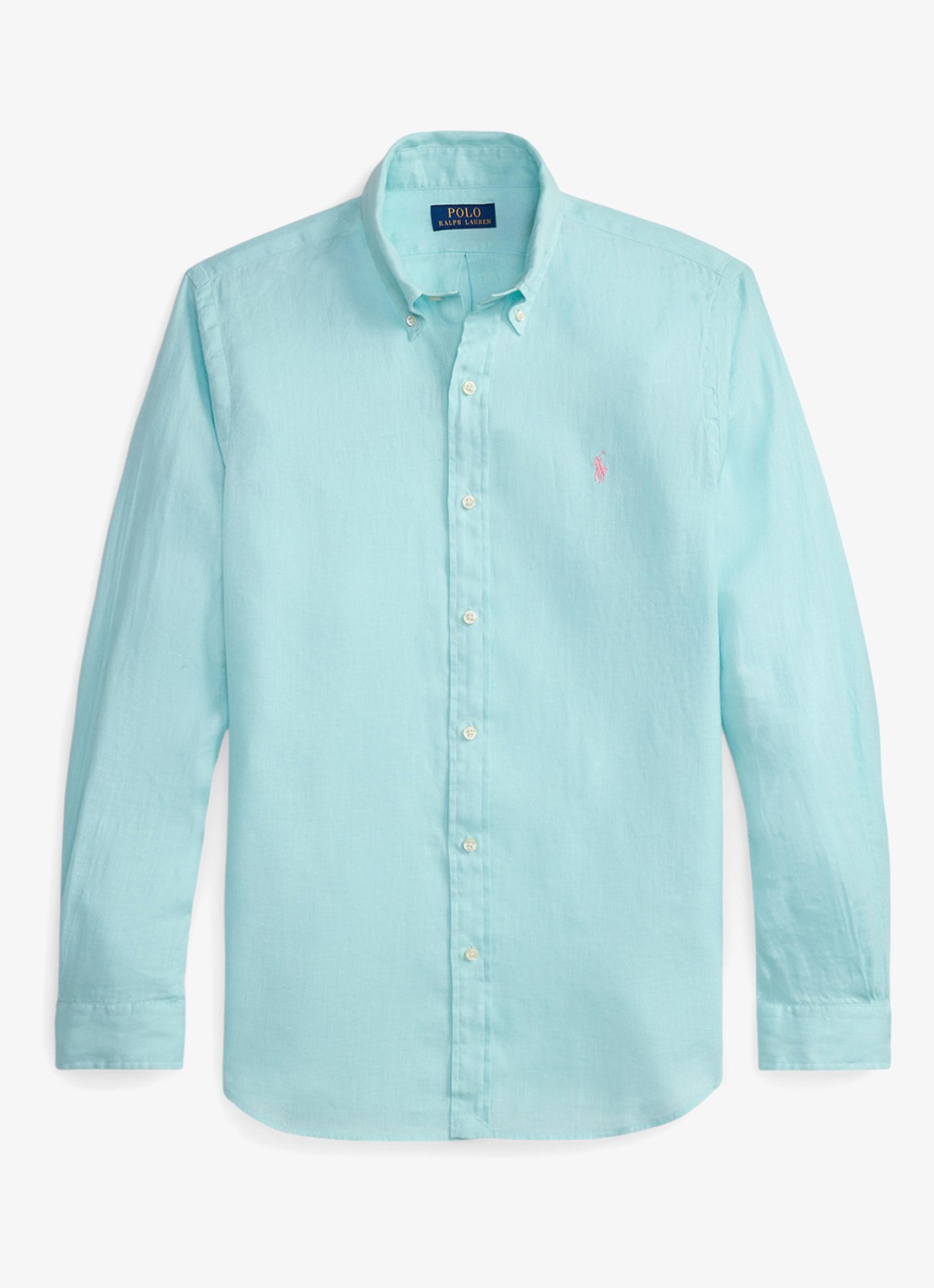 Ralph Lauren Custom Fit overhemd van linnen - voorkant 2 new aqua / aquablauw