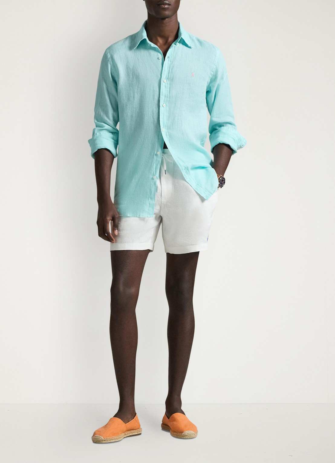 Ralph Lauren Custom Fit overhemd van linnen - voorkant 3 new aqua / aquablauw