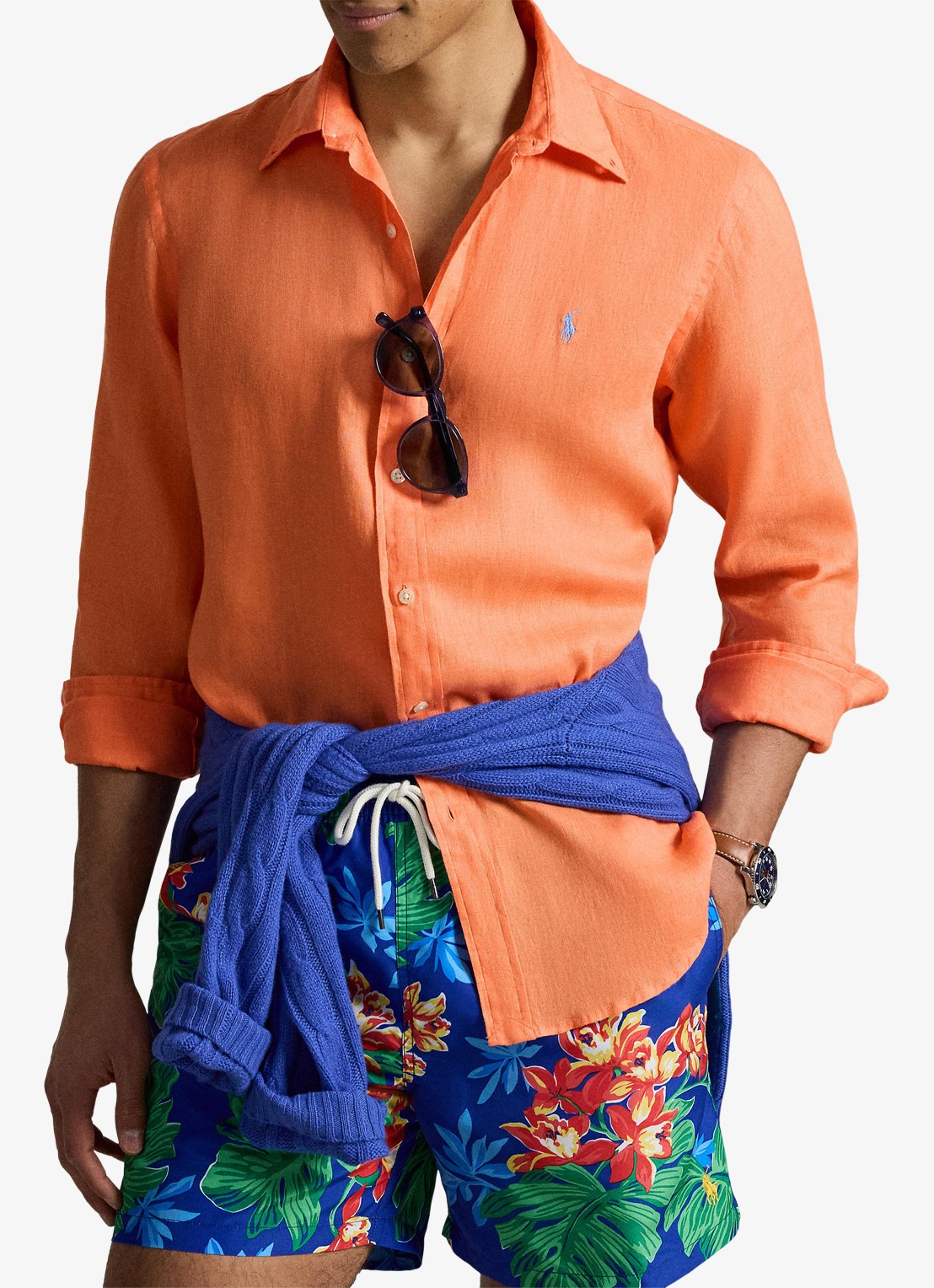 Ralph Lauren Custom Fit overhemd van linnen - detail 3 pompano orange