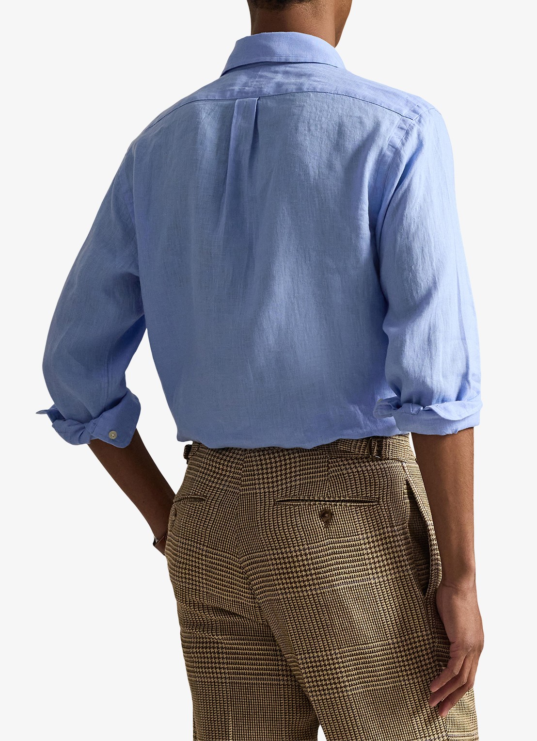 Ralph Lauren Custom Fit overhemd van linnen - achterkant 3 austin blue / blauw