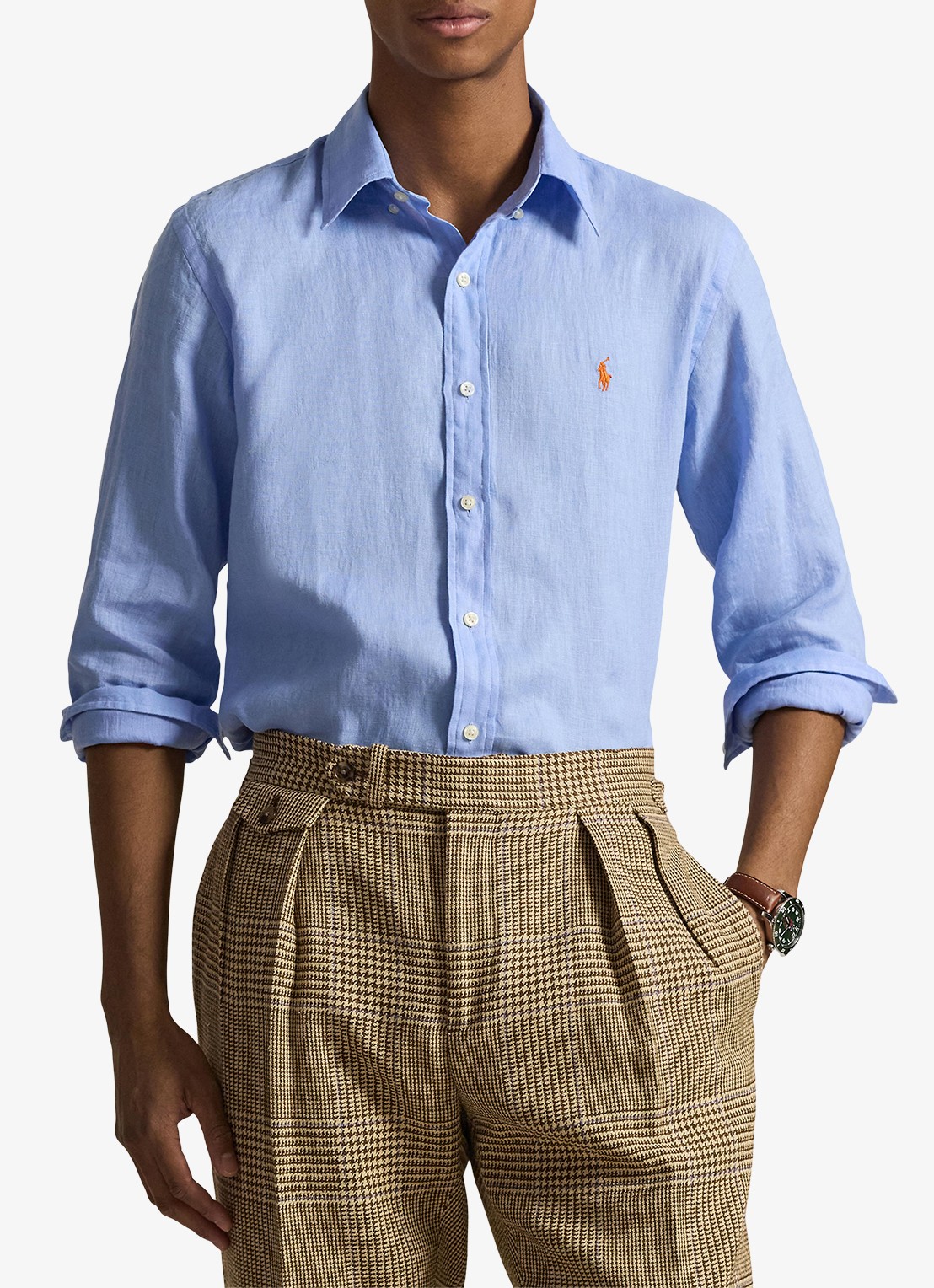 Ralph Lauren Custom Fit overhemd van linnen - detail 4 austin blue / blauw