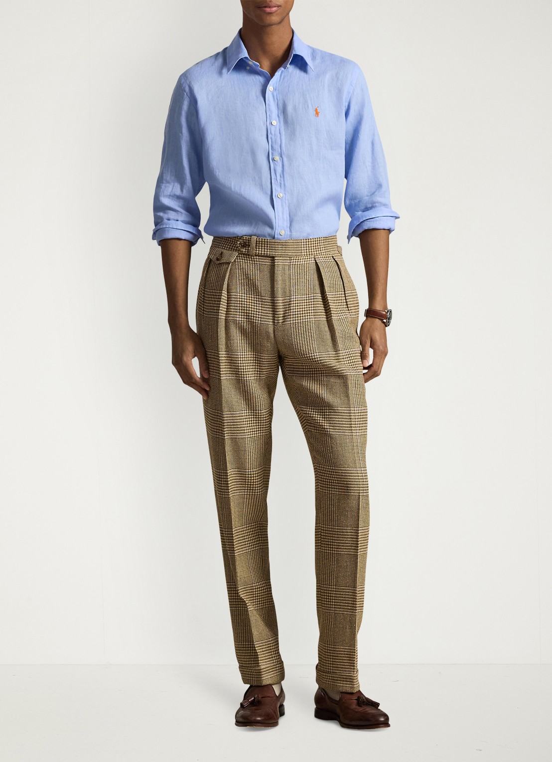 Ralph Lauren Custom Fit overhemd van linnen - voorkant 2 austin blue / blauw