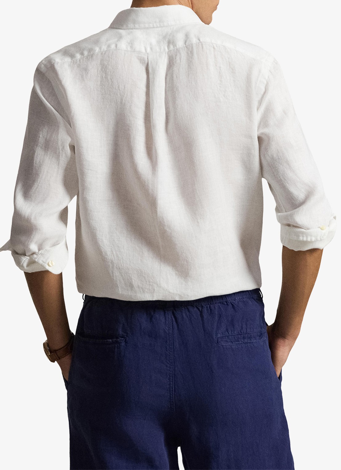 Ralph Lauren Custom Fit overhemd van linnen - achterkant 5 white / wit