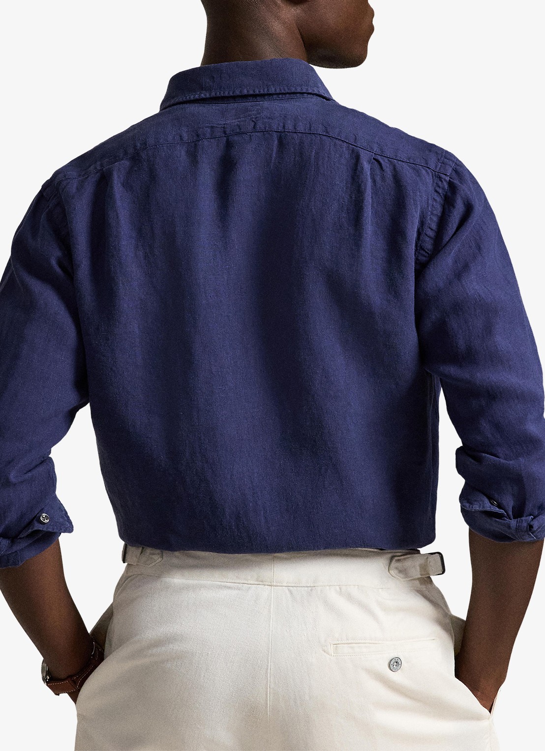 Ralph Lauren Custom fit overhemd van linnen - achterkant 5 newport navy / donkerblauw