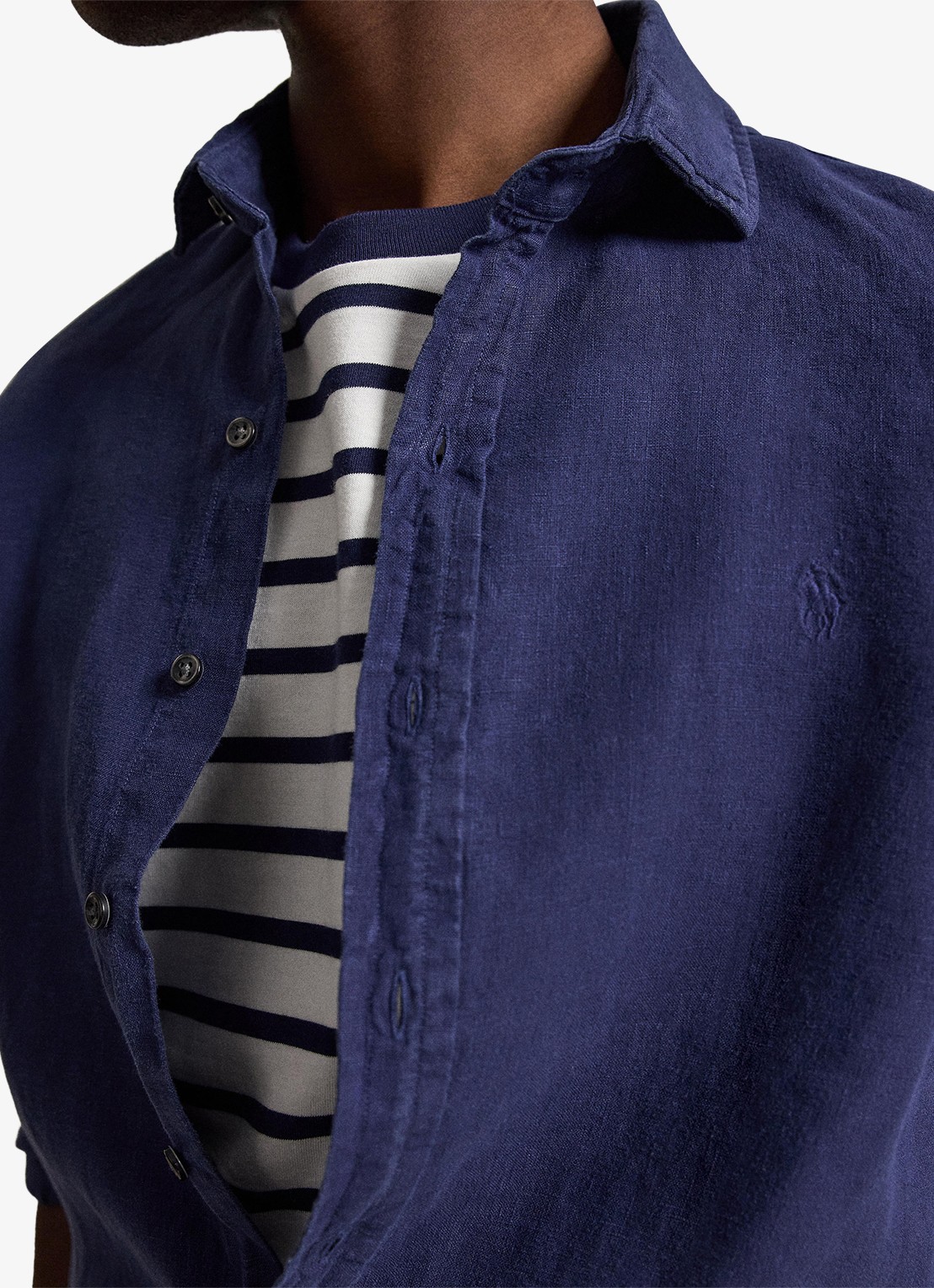 Ralph Lauren Custom fit overhemd van linnen - detail 3 newport navy / donkerblauw