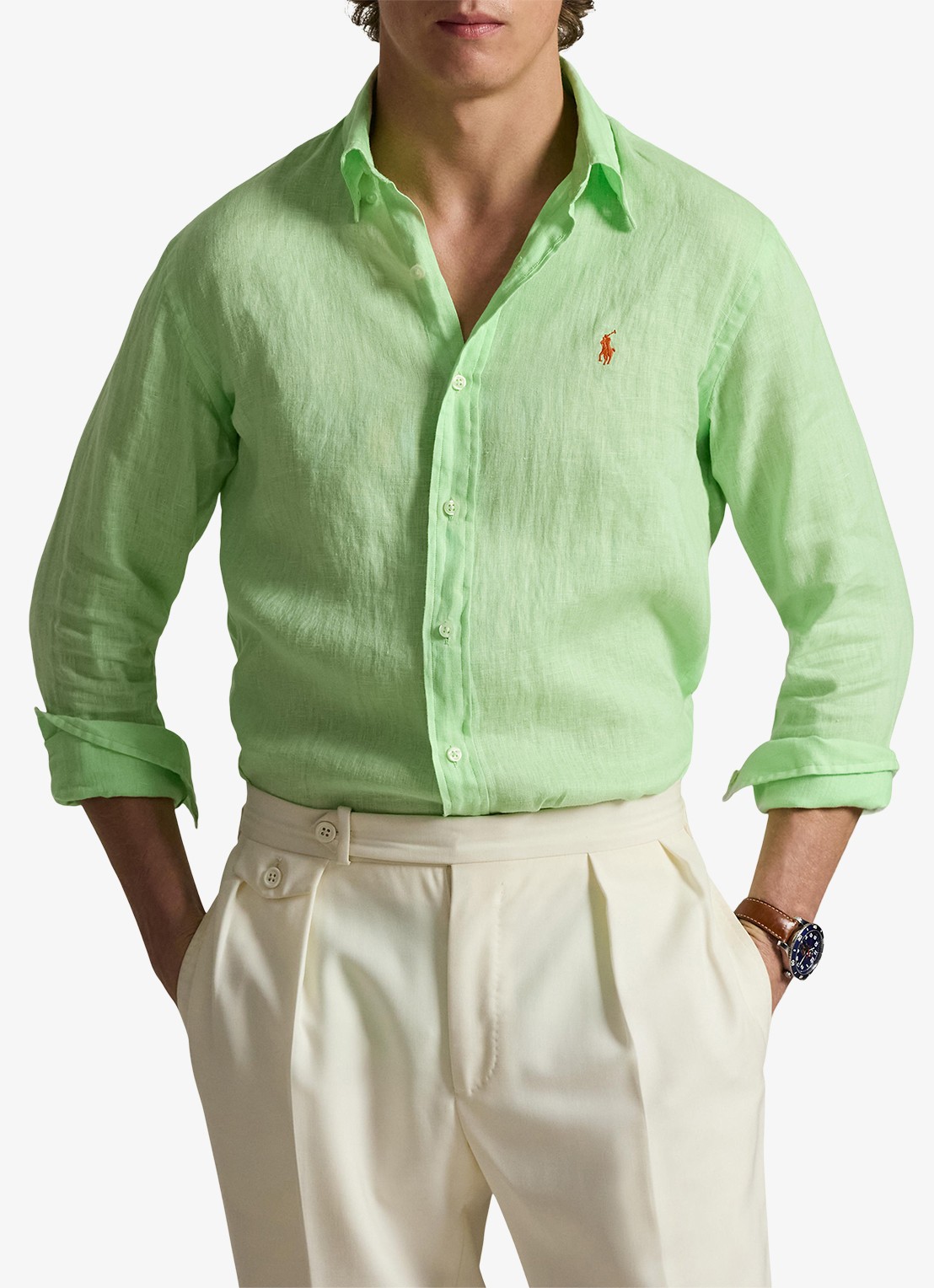 Ralph Lauren Custom Fit overhemd van linnen - detail cruise lime