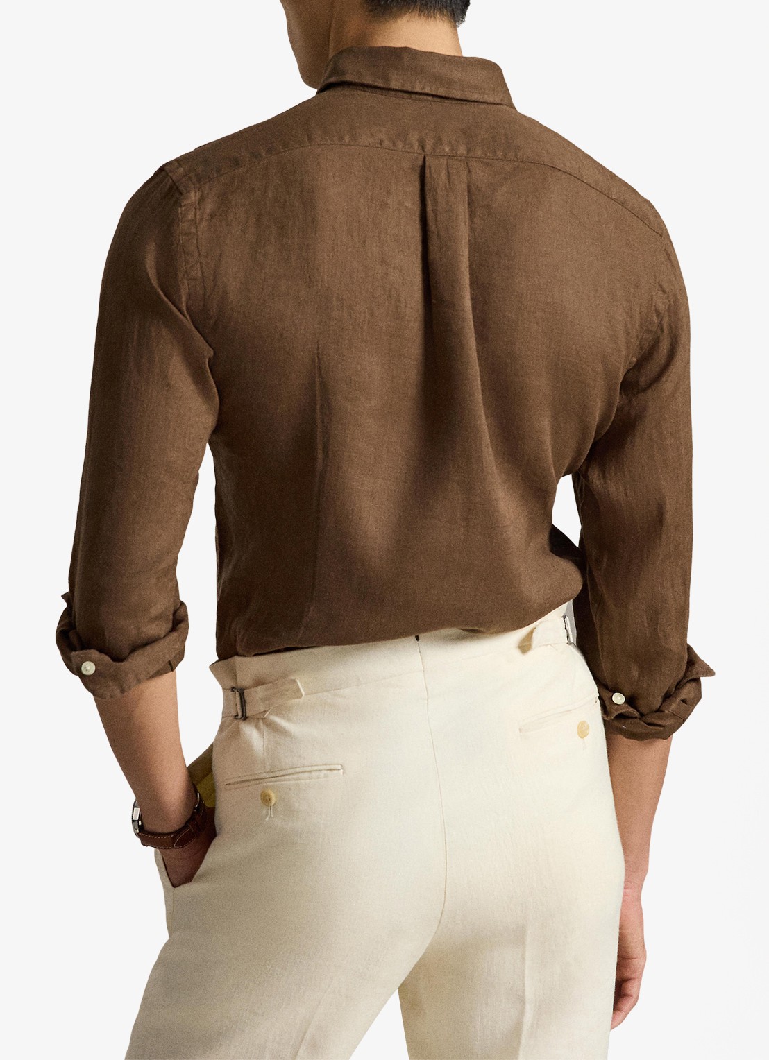 Ralph Lauren Custom Fit overhemd van linnen - achterkant chestnut / lichtbruin