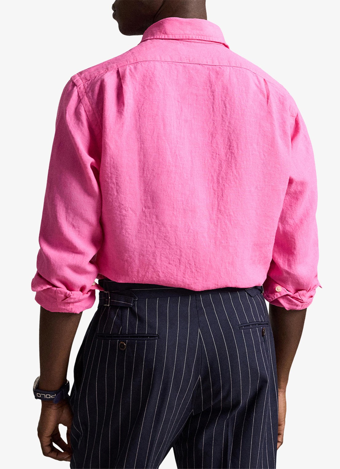 Ralph Lauren Custom fit overhemd van linnen - achterkant 6 baja pink / roze