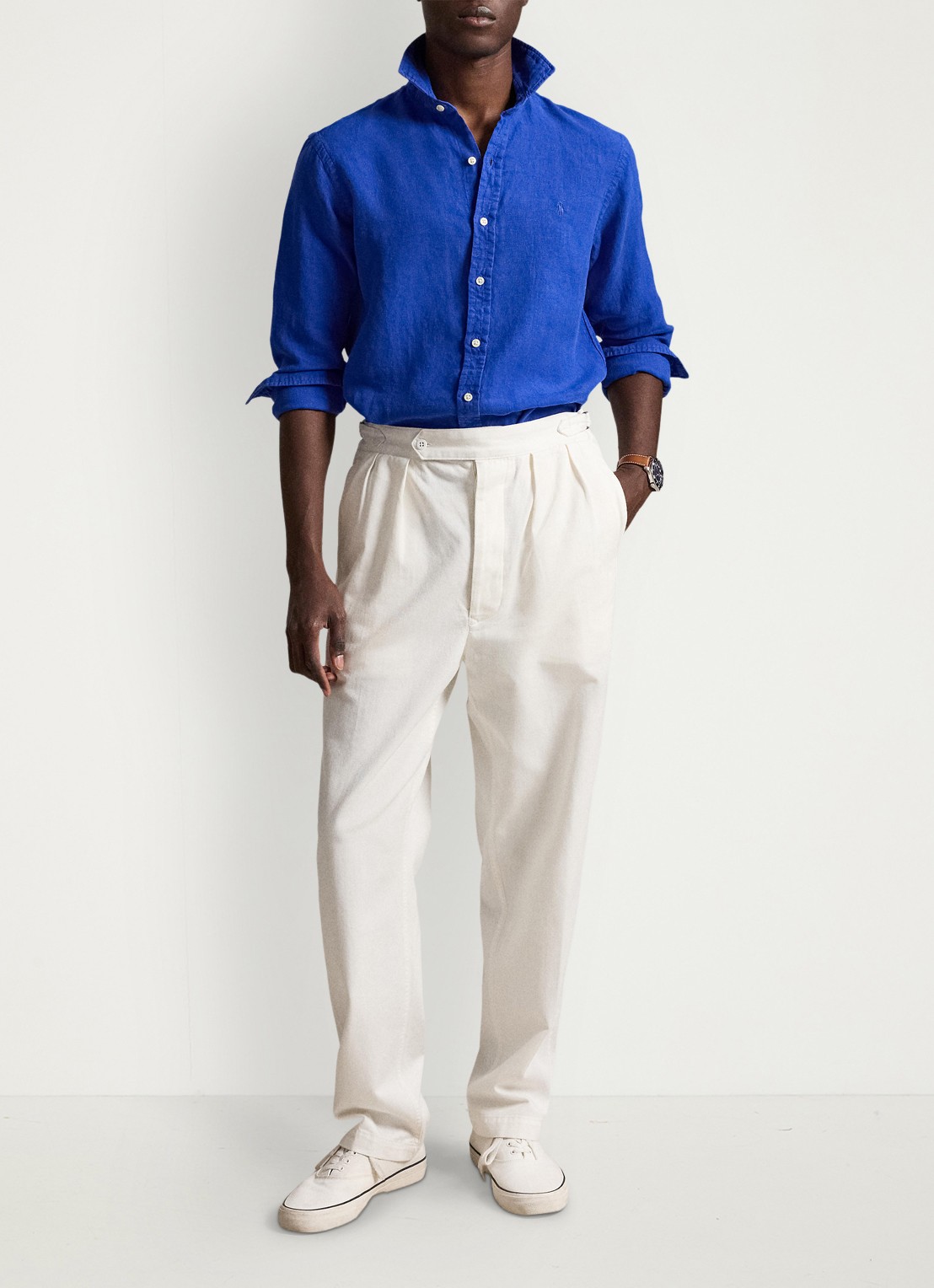 Ralph Lauren Custom fit overhemd van linnen - detail 4 pacific royal / kobaltblauw