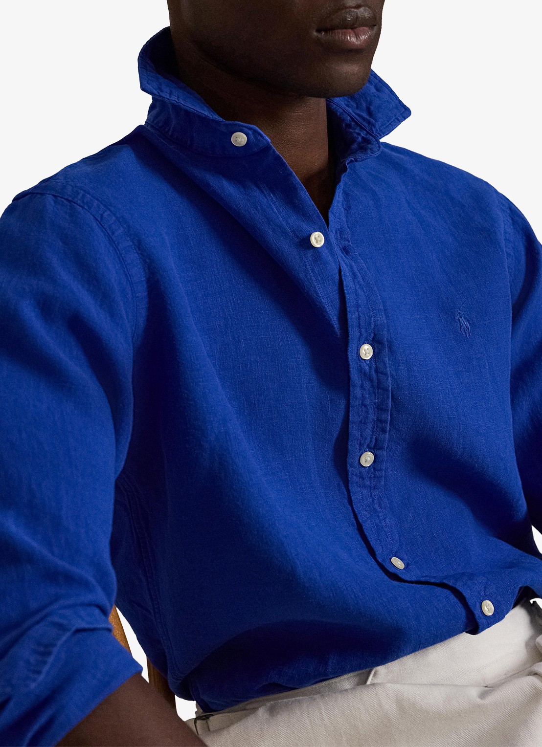 Ralph Lauren Custom fit overhemd van linnen - detail 5 pacific royal / kobaltblauw