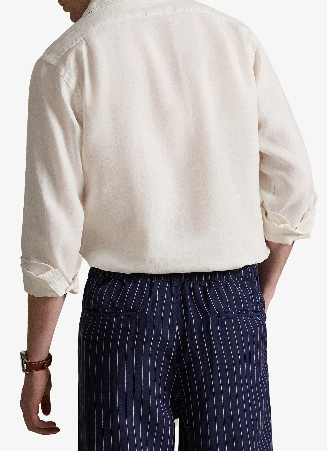 Ralph Lauren Custom fit overhemd van linnen - achterkant 6 deckwash white / wit