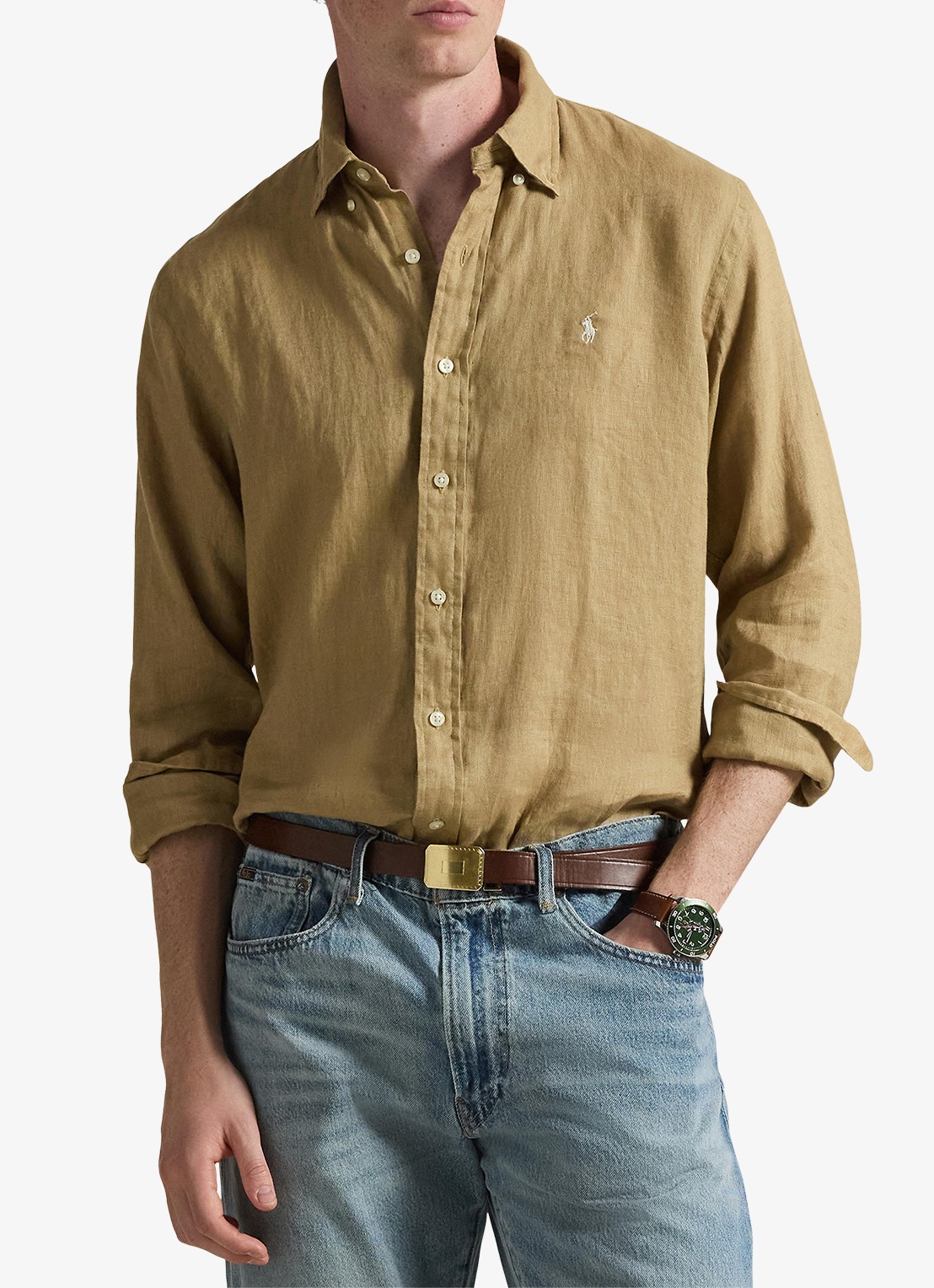 Ralph Lauren Custom Fit overhemd van linnen - detail 2 cafe tan-2x6t