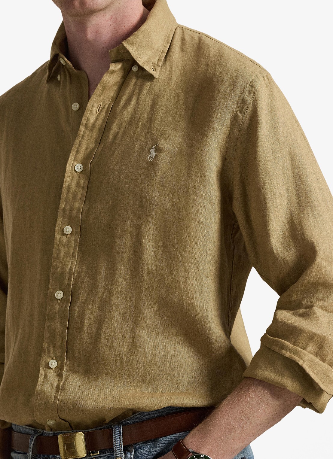 Ralph Lauren Custom Fit overhemd van linnen - detail 3 cafe tan-2x6t
