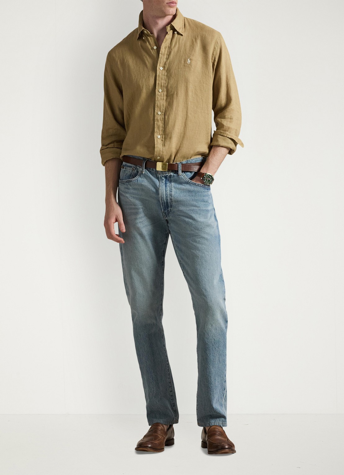 Ralph Lauren Custom Fit overhemd van linnen - voorkant 6 cafe tan-2x6t