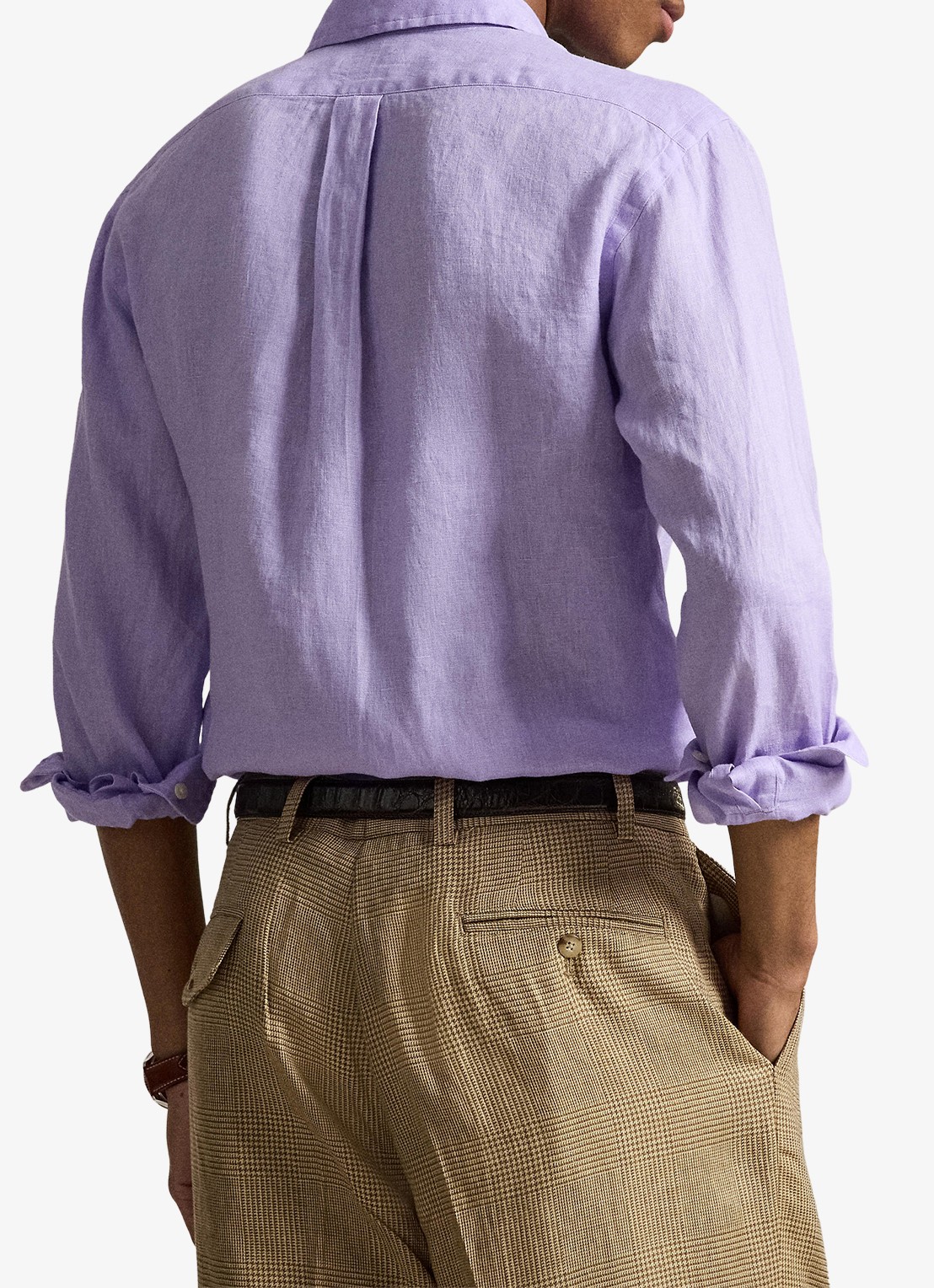 Ralph Lauren Custom Fit overhemd van linnen - achterkant 3 powder purple/cream pp-zy4d