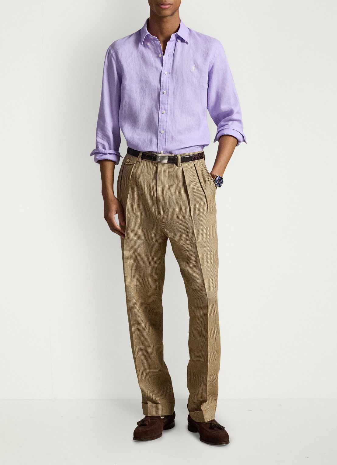 Ralph Lauren Custom Fit overhemd van linnen - detail 4 powder purple/cream pp-zy4d