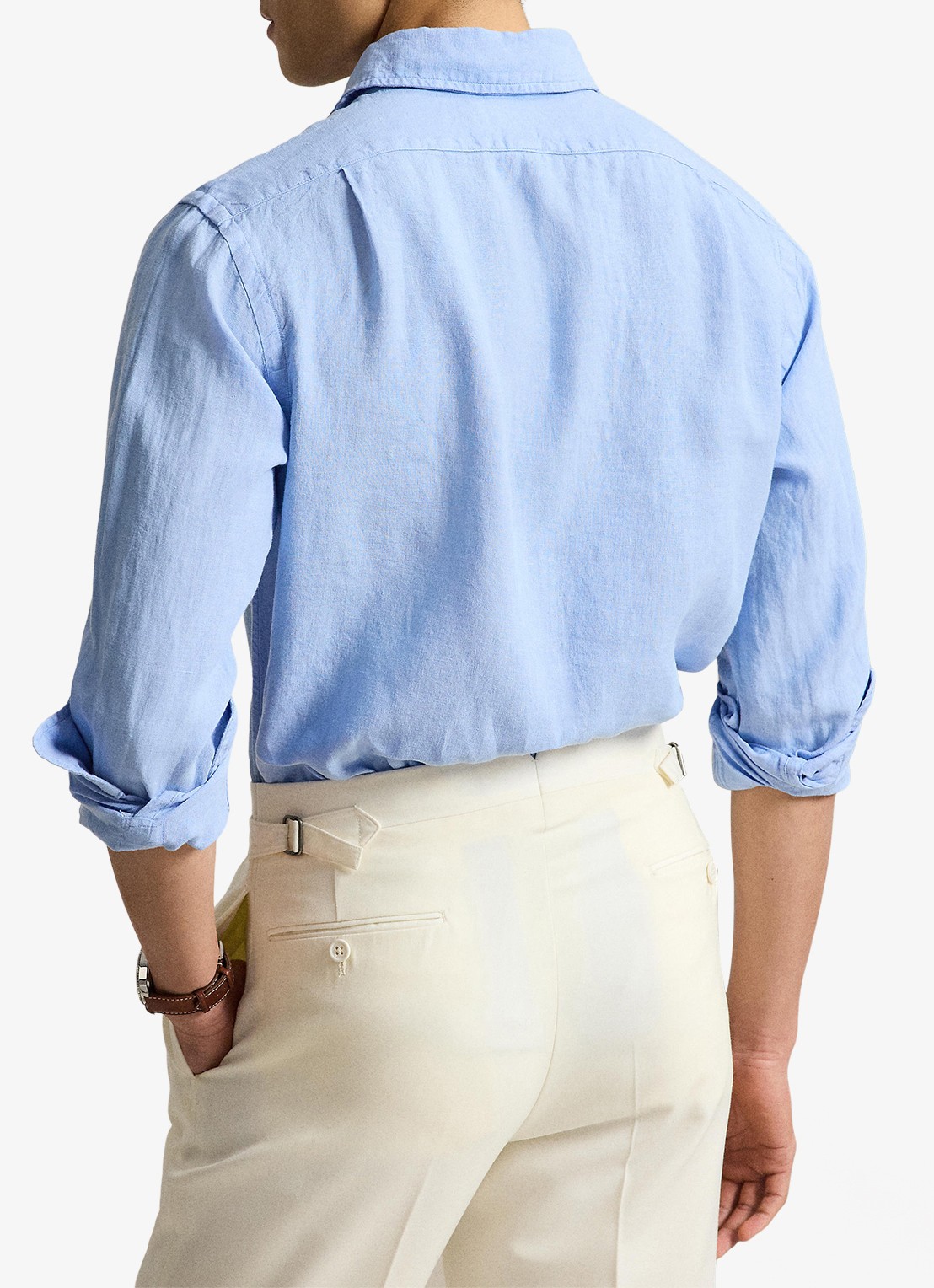 Ralph Lauren Custom fit overhemd van linnen - achterkant 5 austin blue / blauw