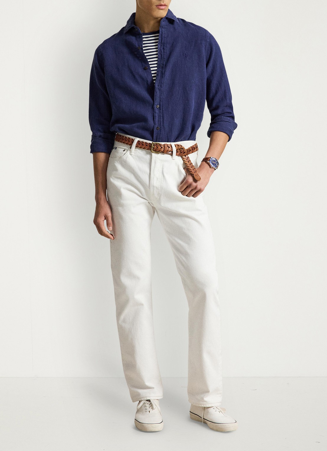 Ralph Lauren Custom fit overhemd van linnen - detail newport navy / donkerblauw