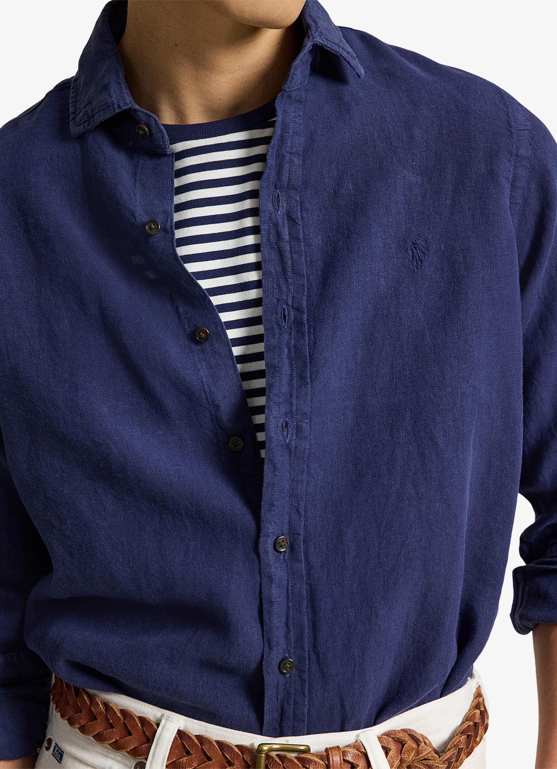 Ralph Lauren Custom fit overhemd van linnen - detail 2 newport navy / donkerblauw