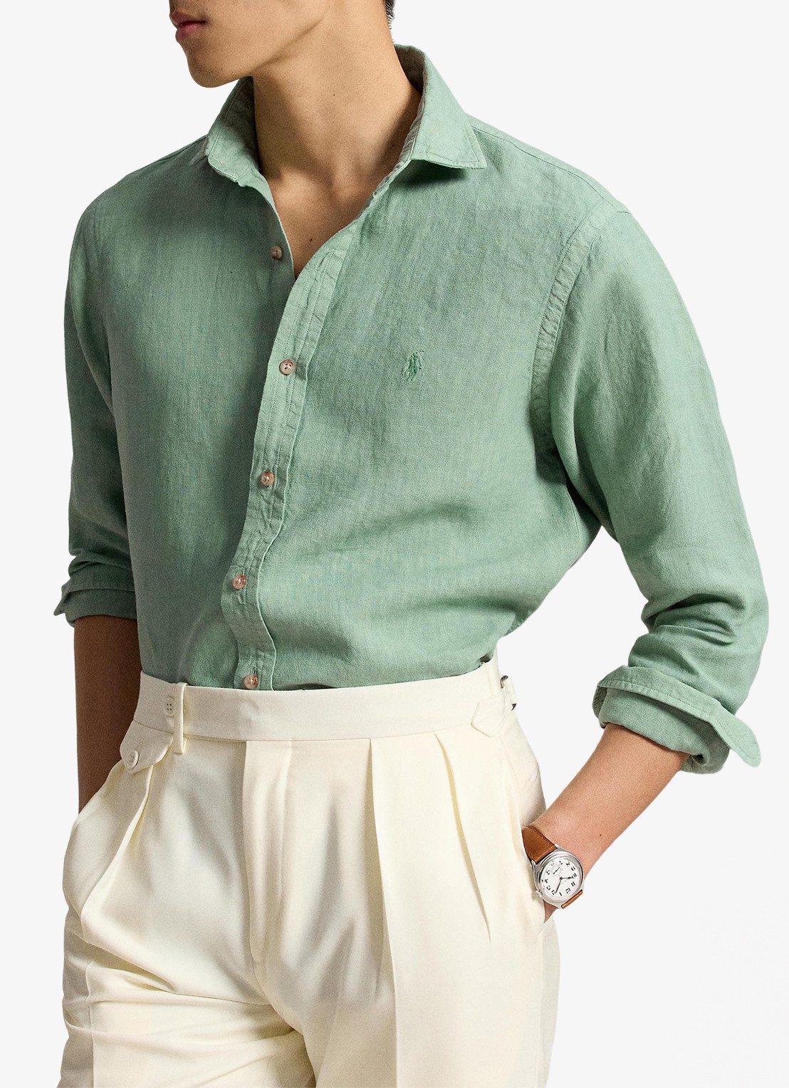 Ralph Lauren Custom fit overhemd van linnen - voorkant 2 faded mint-31r6