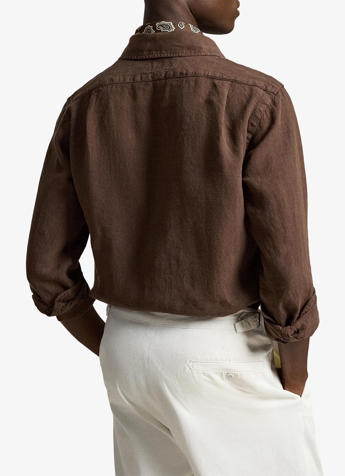 Ralph Lauren Custom fit overhemd van linnen - achterkant 3 nutmeg brwn / bruin